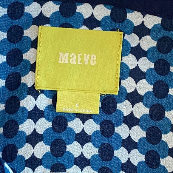 Anthropologie Maeve mini shirt dress Womens 6 geometric blue white preppy spring - Picture 10 of 11